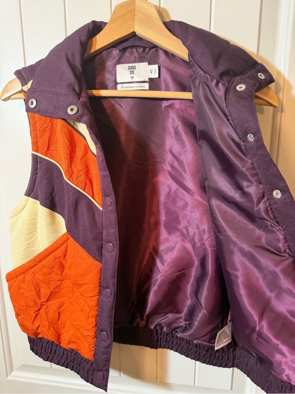 Anna Sui 20th Anniversary Colorblock Puffer Vest Snap Front Lined Unisex XS - Picture 7 of 7